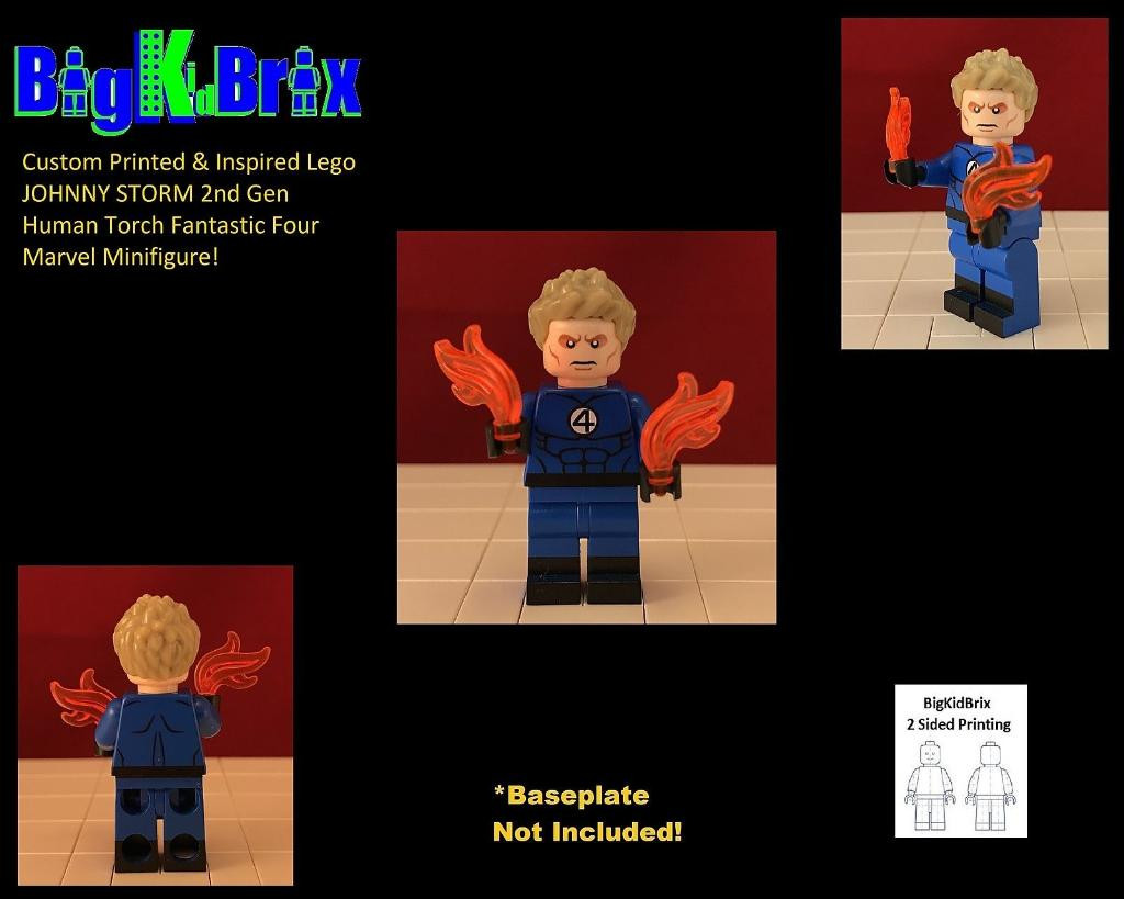 HUMAN TORCH Johnny Storm Fantastic 4 Minifigure **NEW** LEGO Custom Printed
